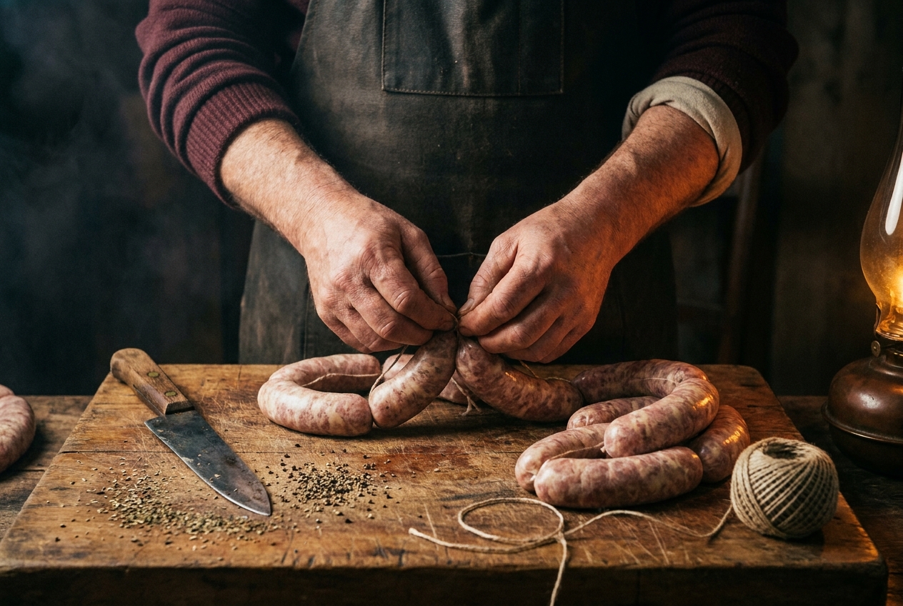 Handwerkliche Wurstherstellung am Hof